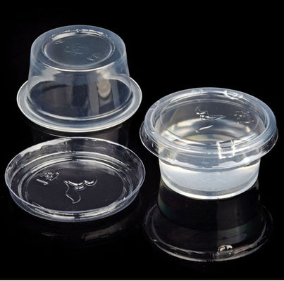 Buy Disposable Take Away Sauce Cups Tasting Drinking Thickened Clear Plastic Cup with Lid online manufacture